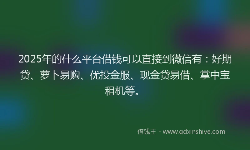 2025年的什么平台借钱可以直接到微信有：好期贷、萝卜易购、优投金服、现金贷易借、掌中宝租机等。