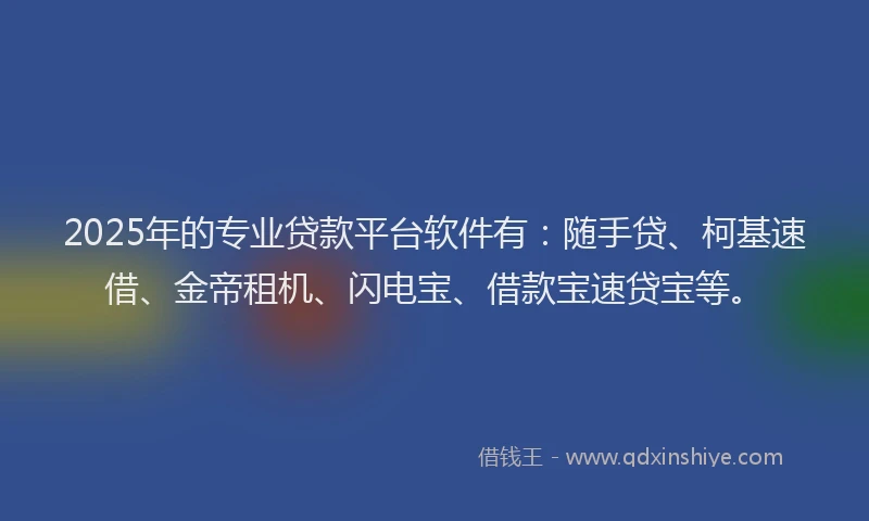 2025年的专业贷款平台软件有：随手贷、柯基速借、金帝租机、闪电宝、借款宝速贷宝等。