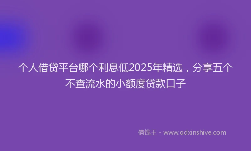 个人借贷平台哪个利息低2025年精选，分享五个不查流水的小额度贷款口子