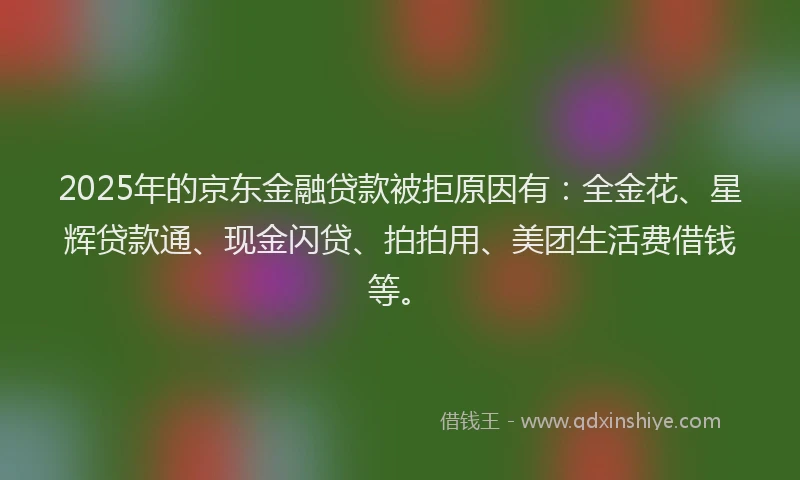 2025年的京东金融贷款被拒原因有：全金花、星辉贷款通、现金闪贷、拍拍用、美团生活费借钱等。