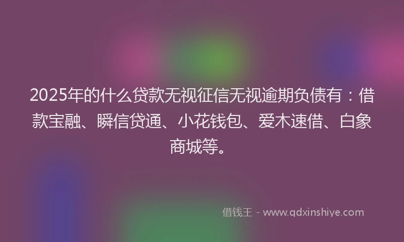 2025年的什么贷款无视征信无视逾期负债有：借款宝融、瞬信贷通、小花钱包、爱木速借、白象商城等。