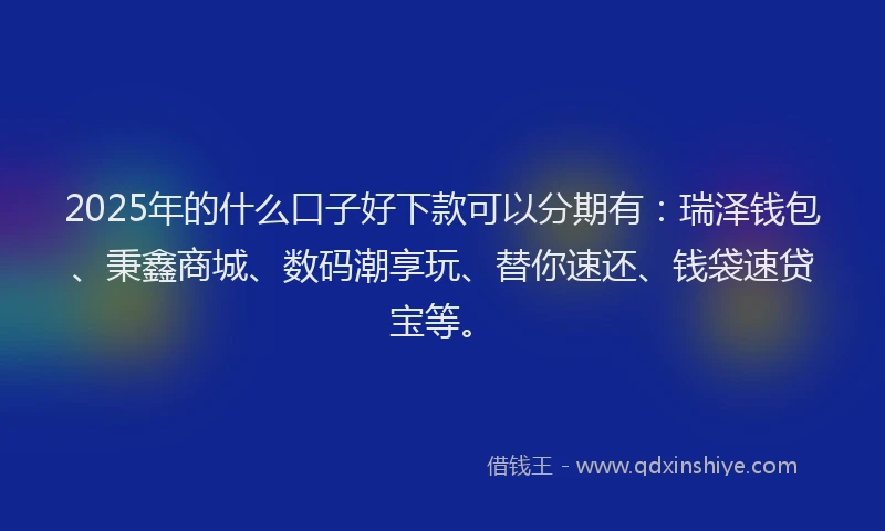 2025年的什么口子好下款可以分期有：瑞泽钱包、秉鑫商城、数码潮享玩、替你速还、钱袋速贷宝等。