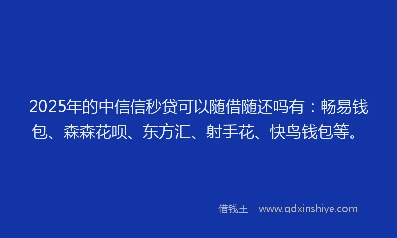 2025年的中信信秒贷可以随借随还吗有：畅易钱包、森森花呗、东方汇、射手花、快鸟钱包等。