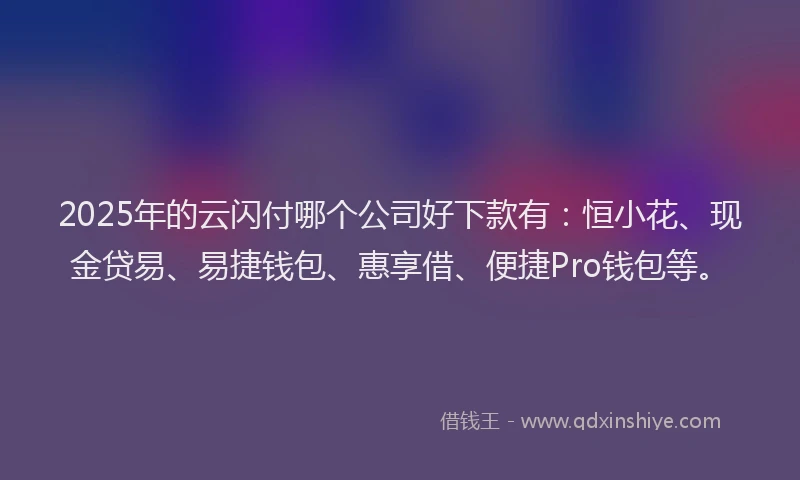 2025年的云闪付哪个公司好下款有：恒小花、现金贷易、易捷钱包、惠享借、便捷Pro钱包等。