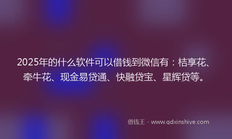 2025年的什么软件可以借钱到微信有：桔享花、牵牛花、现金易贷通、快融贷宝、星辉贷等。
