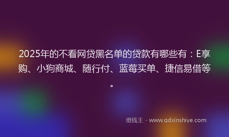 2025年的不看网贷黑名单的贷款有哪些有：E享购、小狗商城、随行付、蓝莓买单、捷信易借等。