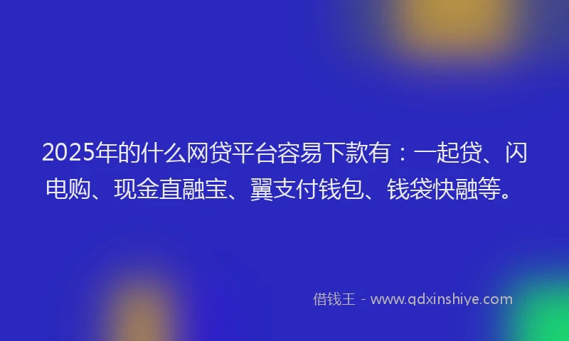2025年的什么网贷平台容易下款有：一起贷、闪电购、现金直融宝、翼支付钱包、钱袋快融等。