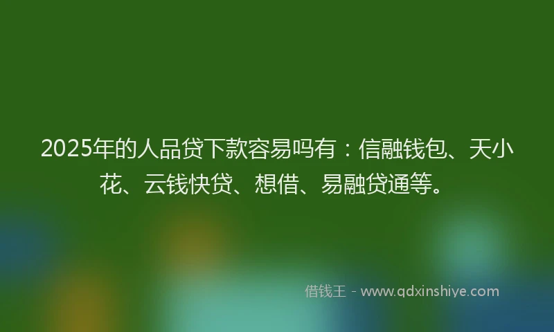 2025年的人品贷下款容易吗有：信融钱包、天小花、云钱快贷、想借、易融贷通等。