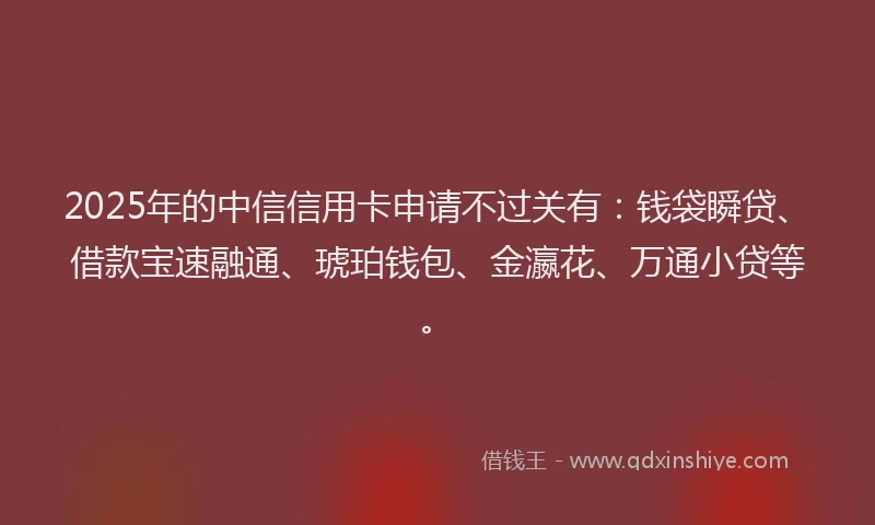 2025年的中信信用卡申请不过关有：钱袋瞬贷、借款宝速融通、琥珀钱包、金瀛花、万通小贷等。