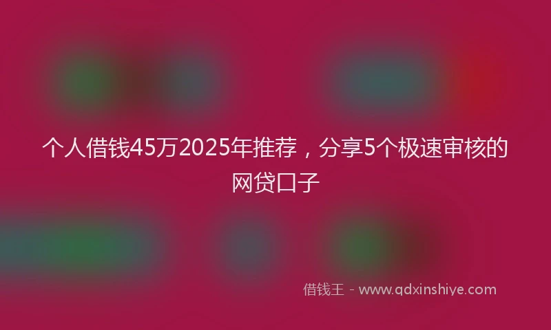 个人借钱45万2025年推荐，分享5个极速审核的网贷口子