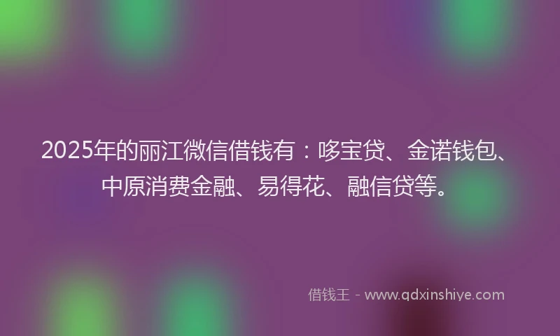 2025年的丽江微信借钱有：哆宝贷、金诺钱包、中原消费金融、易得花、融信贷等。