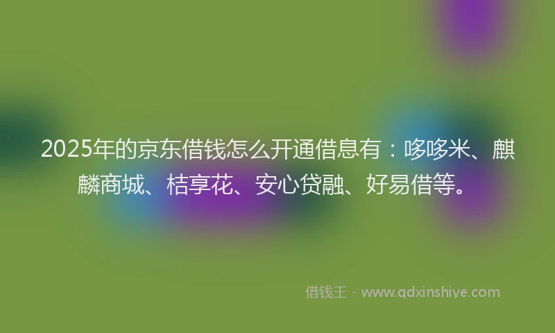 2025年的京东借钱怎么开通借息有：哆哆米、麒麟商城、桔享花、安心贷融、好易借等。