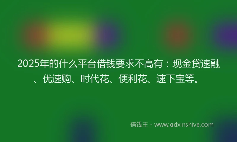 2025年的什么平台借钱要求不高有：现金贷速融、优速购、时代花、便利花、速下宝等。