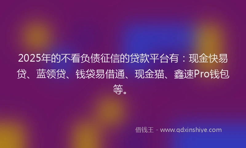 2025年的不看负债征信的贷款平台有：现金快易贷、蓝领贷、钱袋易借通、现金猫、鑫速Pro钱包等。