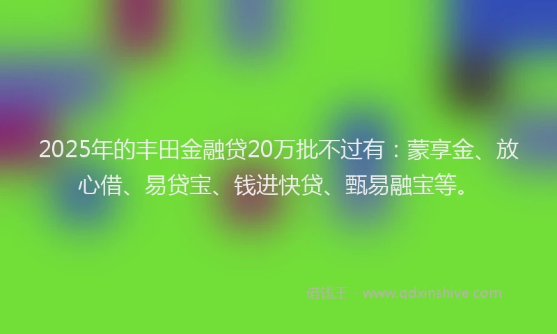 2025年的丰田金融贷20万批不过有：蒙享金、放心借、易贷宝、钱进快贷、甄易融宝等。