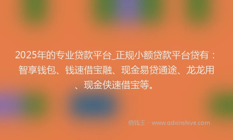 2025年的专业贷款平台_正规小额贷款平台贷有：智享钱包、钱速借宝融、现金易贷通途、龙龙用、现金侠速借宝等。