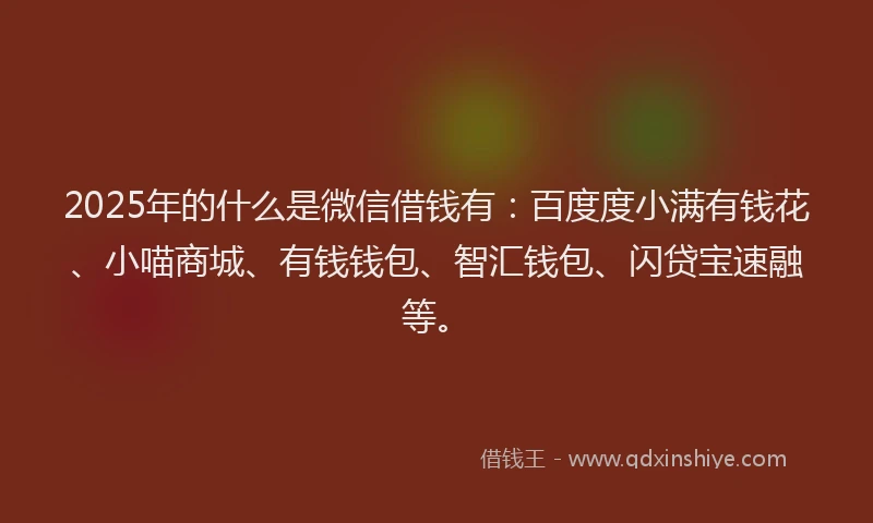 2025年的什么是微信借钱有：百度度小满有钱花、小喵商城、有钱钱包、智汇钱包、闪贷宝速融等。