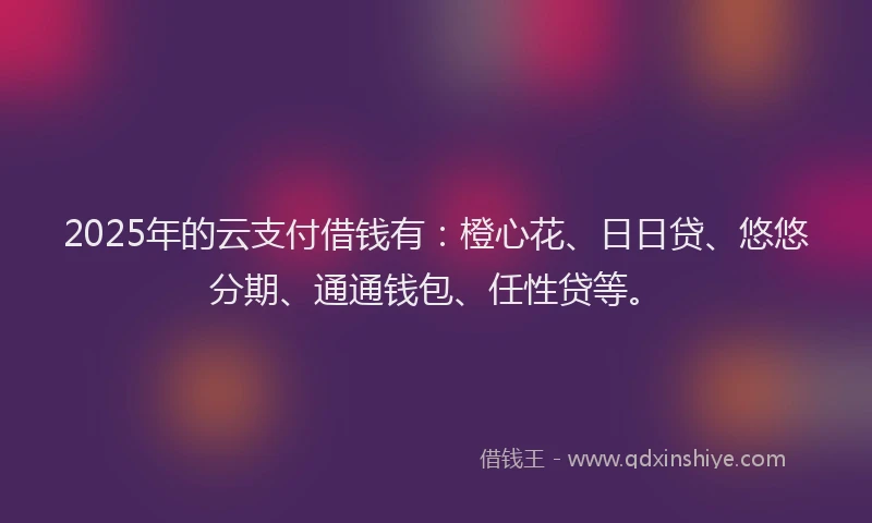 2025年的云支付借钱有：橙心花、日日贷、悠悠分期、通通钱包、任性贷等。