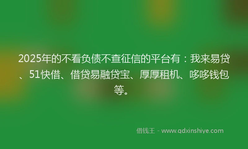2025年的不看负债不查征信的平台有：我来易贷、51快借、借贷易融贷宝、厚厚租机、哆哆钱包等。