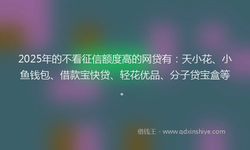 2025年的不看征信额度高的网贷有：天小花、小鱼钱包、借款宝快贷、轻花优品、分子贷宝盒等。