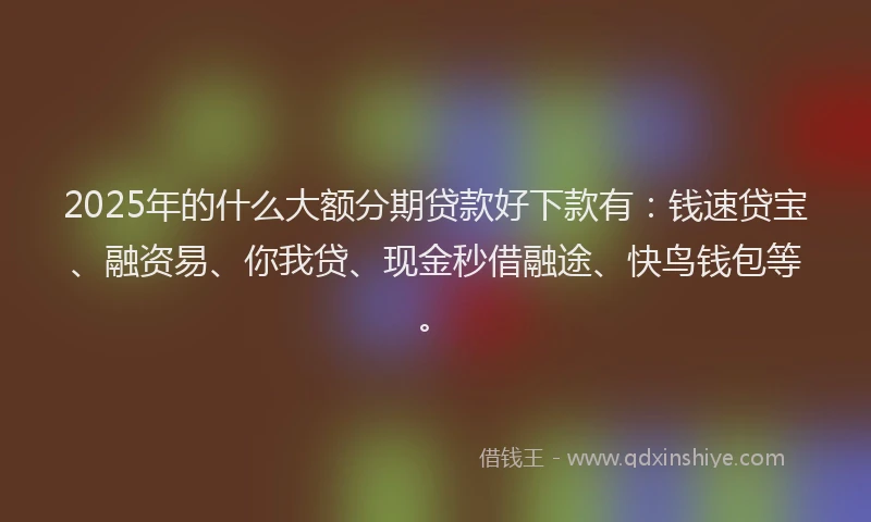 2025年的什么大额分期贷款好下款有：钱速贷宝、融资易、你我贷、现金秒借融途、快鸟钱包等。