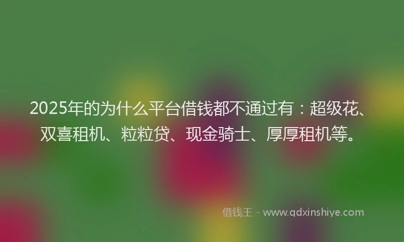 2025年的为什么平台借钱都不通过有：超级花、双喜租机、粒粒贷、现金骑士、厚厚租机等。