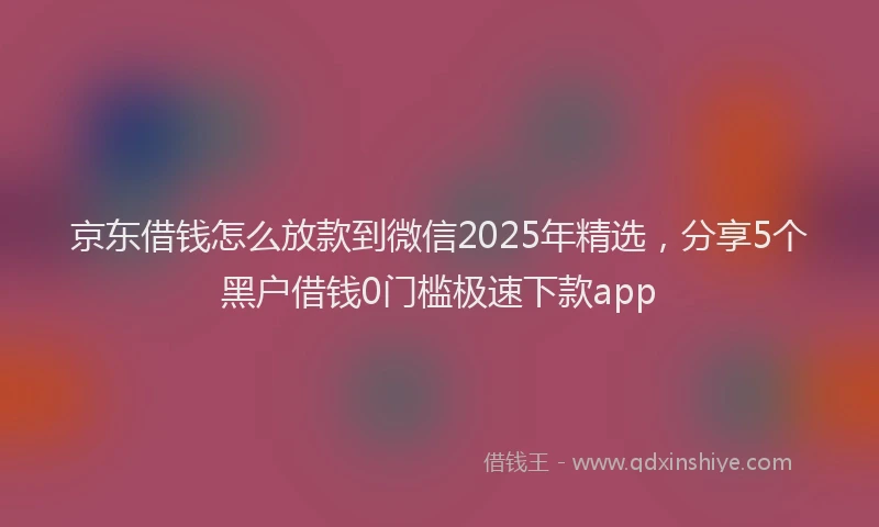 京东借钱怎么放款到微信2025年精选，分享5个黑户借钱0门槛极速下款app