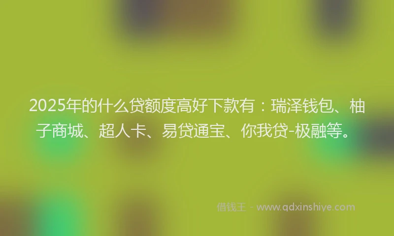 2025年的什么贷额度高好下款有：瑞泽钱包、柚子商城、超人卡、易贷通宝、你我贷-极融等。