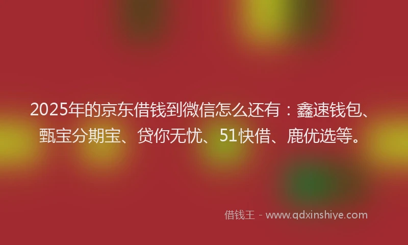 2025年的京东借钱到微信怎么还有：鑫速钱包、甄宝分期宝、贷你无忧、51快借、鹿优选等。