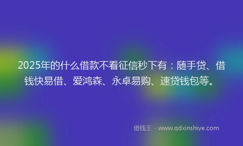 2025年的什么借款不看征信秒下有：随手贷、借钱快易借、爱鸿森、永卓易购、速贷钱包等。
