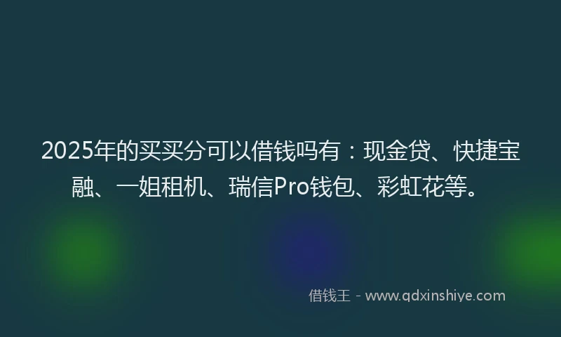 2025年的买买分可以借钱吗有：现金贷、快捷宝融、一姐租机、瑞信Pro钱包、彩虹花等。