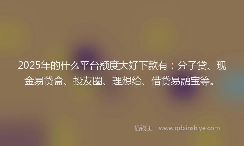 2025年的什么平台额度大好下款有：分子贷、现金易贷盒、投友圈、理想给、借贷易融宝等。