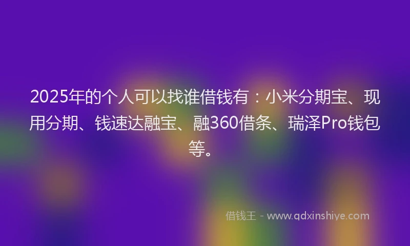 2025年的个人可以找谁借钱有：小米分期宝、现用分期、钱速达融宝、融360借条、瑞泽Pro钱包等。