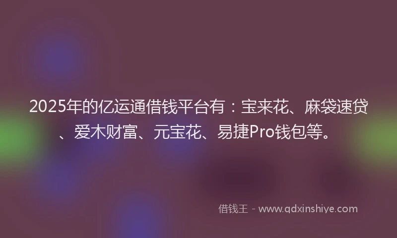 2025年的亿运通借钱平台有：宝来花、麻袋速贷、爱木财富、元宝花、易捷Pro钱包等。