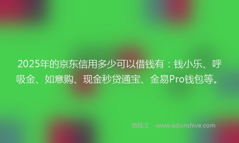 2025年的京东信用多少可以借钱有：钱小乐、呼吸金、如意购、现金秒贷通宝、金易Pro钱包等。