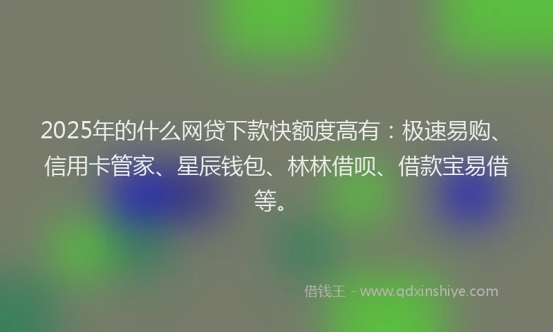 2025年的什么网贷下款快额度高有：极速易购、信用卡管家、星辰钱包、林林借呗、借款宝易借等。