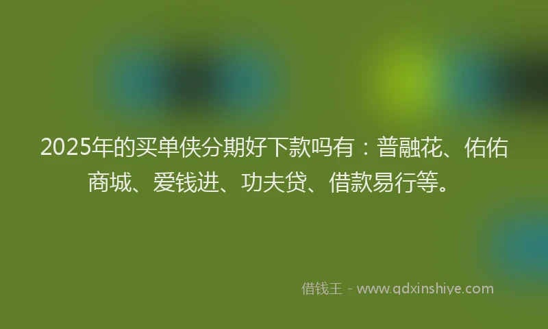 2025年的买单侠分期好下款吗有：普融花、佑佑商城、爱钱进、功夫贷、借款易行等。