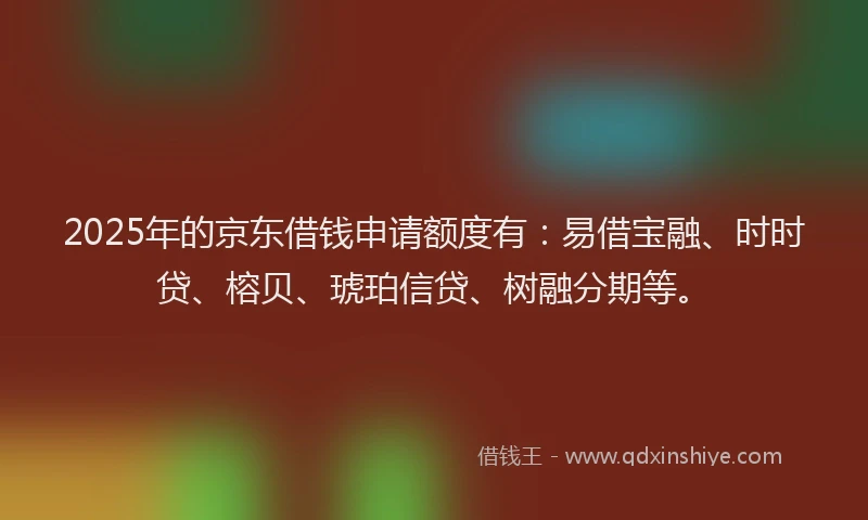 2025年的京东借钱申请额度有：易借宝融、时时贷、榕贝、琥珀信贷、树融分期等。