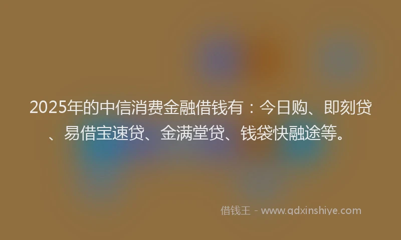 2025年的中信消费金融借钱有：今日购、即刻贷、易借宝速贷、金满堂贷、钱袋快融途等。