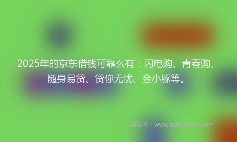 2025年的京东借钱可靠么有：闪电购、青春购、随身易贷、贷你无忧、金小豚等。