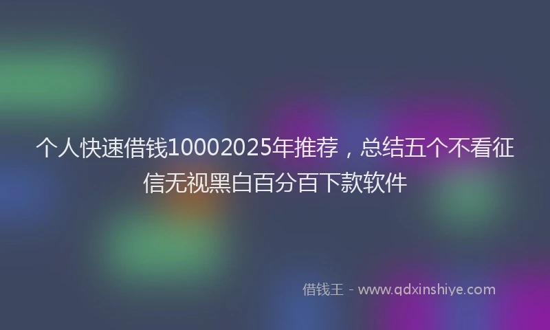 个人快速借钱10002025年推荐，总结五个不看征信无视黑白百分百下款软件