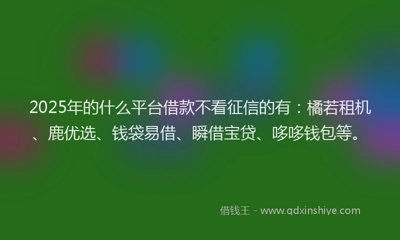 2025年的什么平台借款不看征信的有：橘若租机、鹿优选、钱袋易借、瞬借宝贷、哆哆钱包等。