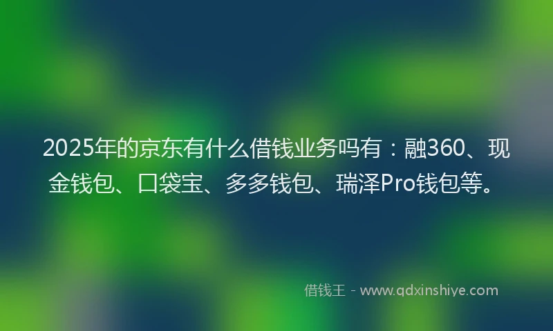 2025年的京东有什么借钱业务吗有：融360、现金钱包、口袋宝、多多钱包、瑞泽Pro钱包等。