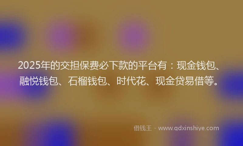 2025年的交担保费必下款的平台有：现金钱包、融悦钱包、石榴钱包、时代花、现金贷易借等。
