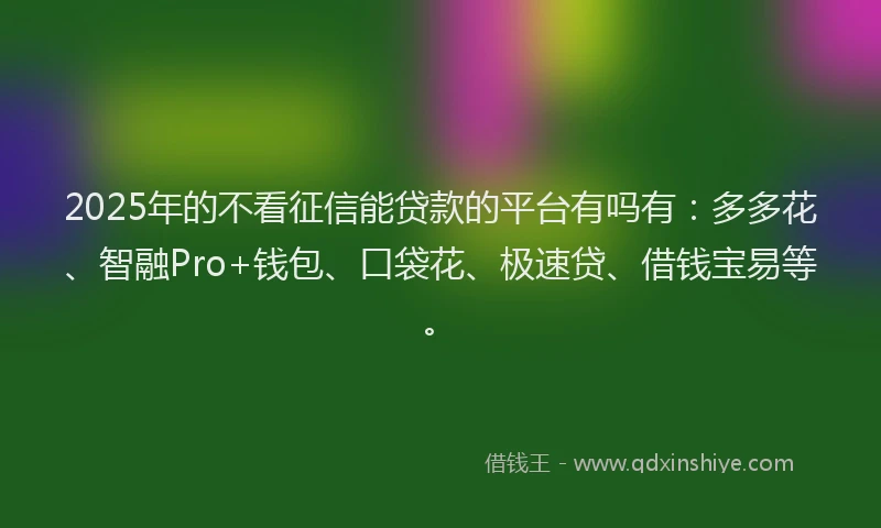 2025年的不看征信能贷款的平台有吗有：多多花、智融Pro+钱包、口袋花、极速贷、借钱宝易等。