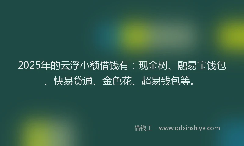 2025年的云浮小额借钱有：现金树、融易宝钱包、快易贷通、金色花、超易钱包等。