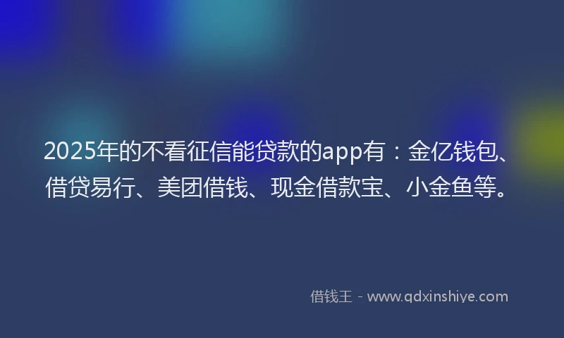 2025年的不看征信能贷款的app有：金亿钱包、借贷易行、美团借钱、现金借款宝、小金鱼等。