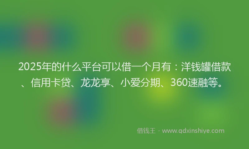 2025年的什么平台可以借一个月有：洋钱罐借款、信用卡贷、龙龙享、小爱分期、360速融等。