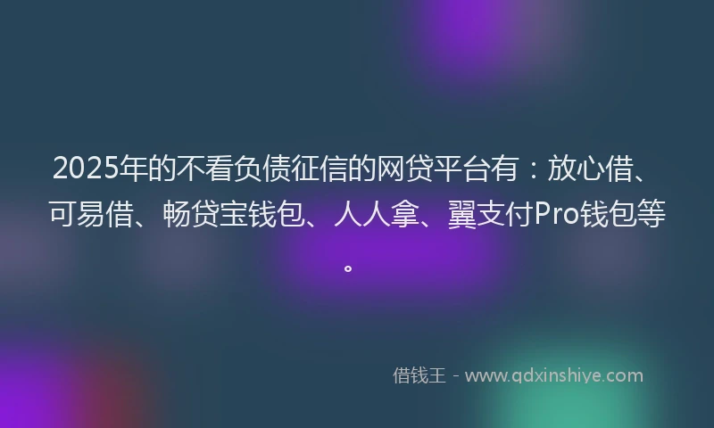 2025年的不看负债征信的网贷平台有：放心借、可易借、畅贷宝钱包、人人拿、翼支付Pro钱包等。