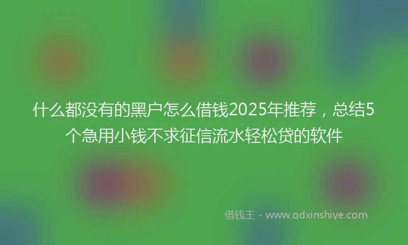 什么都没有的黑户怎么借钱2025年推荐，总结5个急用小钱不求征信流水轻松贷的软件
